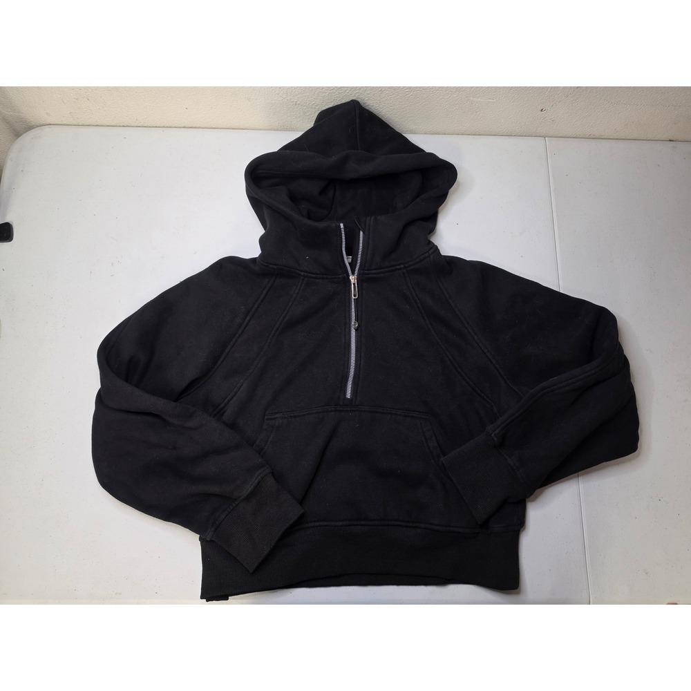Trendy Queen Womens Black Half Zip Hoodie Oversized Cropped Sweatshirt Medium
